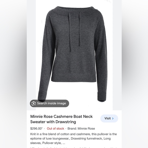 Minnie Rose 100% Cashmere Boat Neck Sweater with Drawstring F72113C21 Gray M - Picture 14 of 14